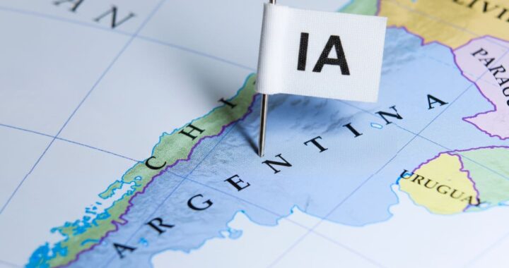 Gráfico de adopción de IA en Argentina mostrando 65% de usuarios diarios en 2025 con iconos de estudio y trabajo