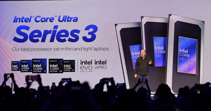 Chip Intel 18A con transistores RibbonFET mostrado en detalle técnico durante presentación en CES 2026