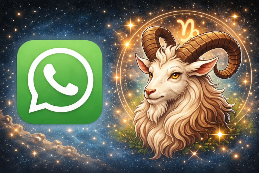 Icono de WhatsApp personalizado con la silueta de Capricornio en fondo transparente sobre pantalla de smartphone