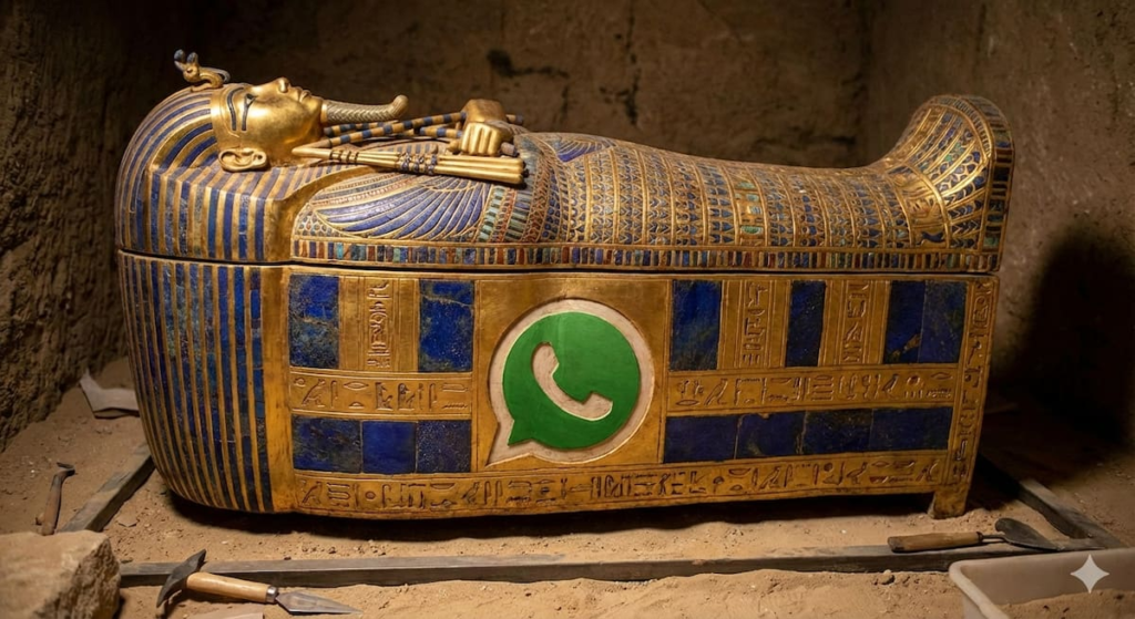 Icono de WhatsApp reemplazado por un sarcófago egipcio dorado con fondo transparente para personalizar apps