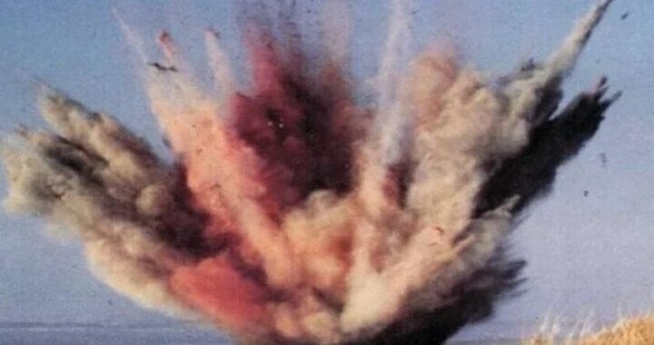 Trozos de ballena volando tras explosión con dinamita en playa de Oregon 1970, caos con grasa y restos orgánicos