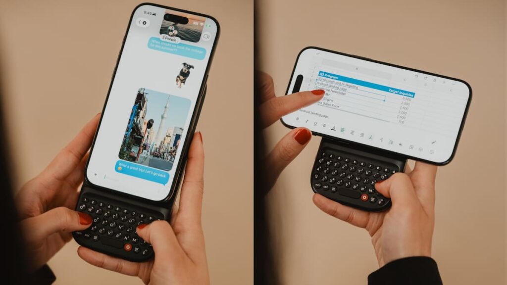Smartphone Clicks Communicator 2024 con teclado físico QWERTY y pantalla de 4 pulgadas, estilo retro-moderno