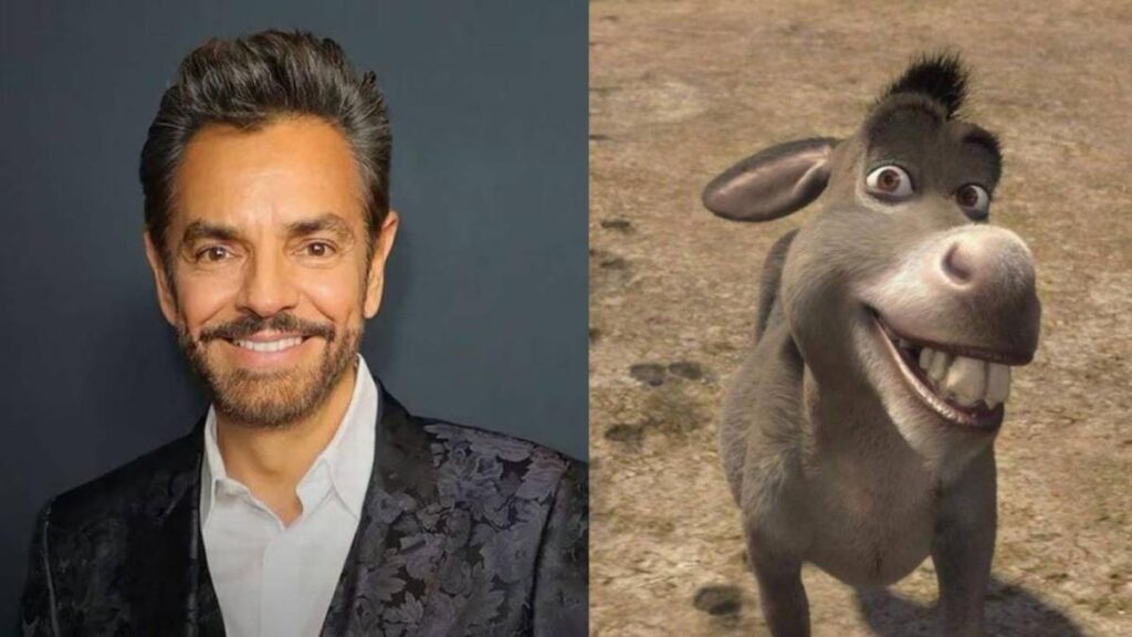 Eugenio Derbez sonríe en evento oficial confirmando su regreso como Burro en 'Shrek 5' con micrófono en mano