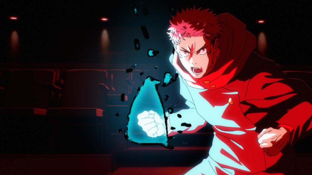 Yuji Itadori y Megumi Fushiguro en ilustración oficial de Jujutsu Kaisen 3 con fondos oscuros y detalles en rojo sangre por MAPPA