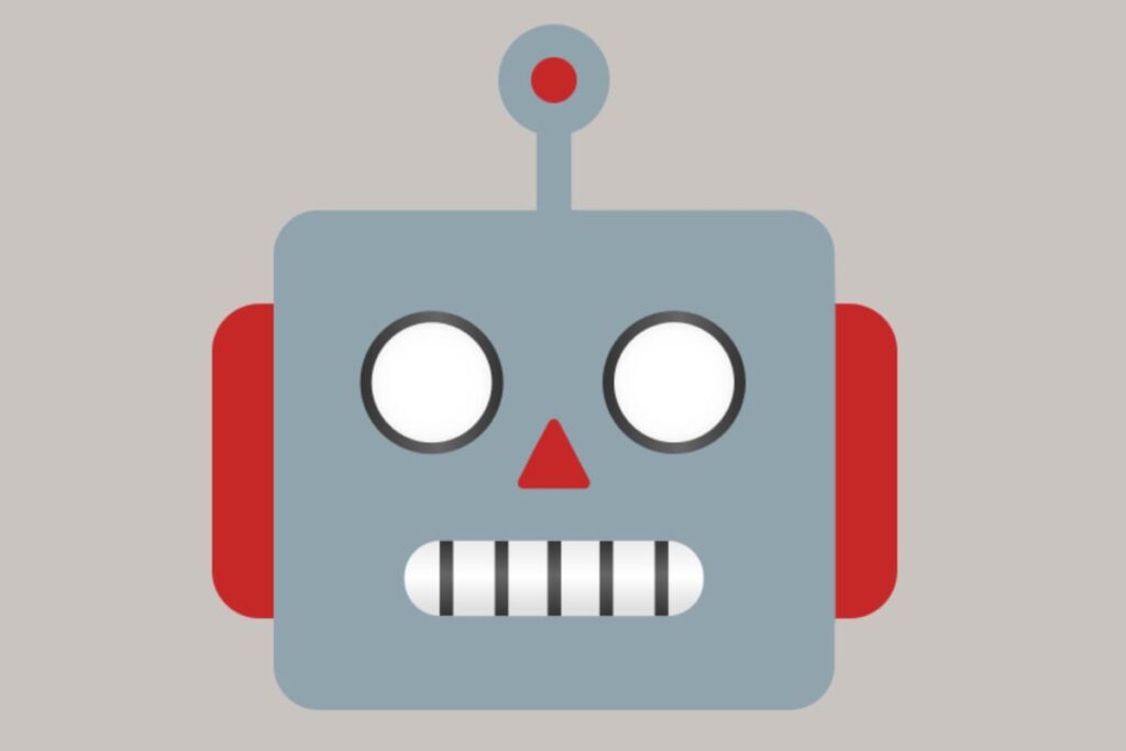 Emoji del robot 🤖 con diseño retrofuturista: ojos redondos y boca metálica, símbolo de IA y soledad digital