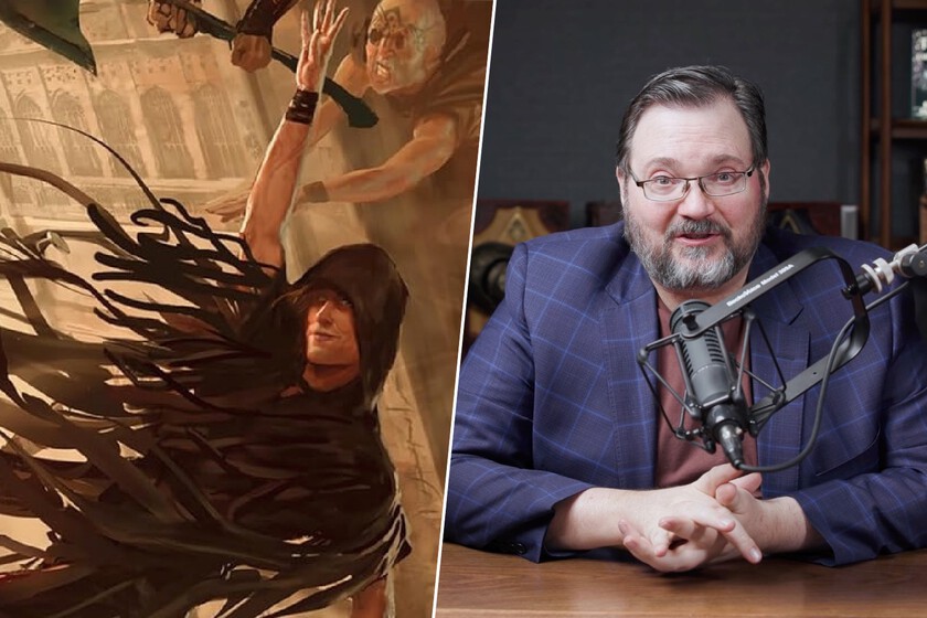 Brandon Sanderson sonríe junto a logos de Apple TV y portadas de 'Nacidos de la bruma' y 'El archivo de las tormentas'