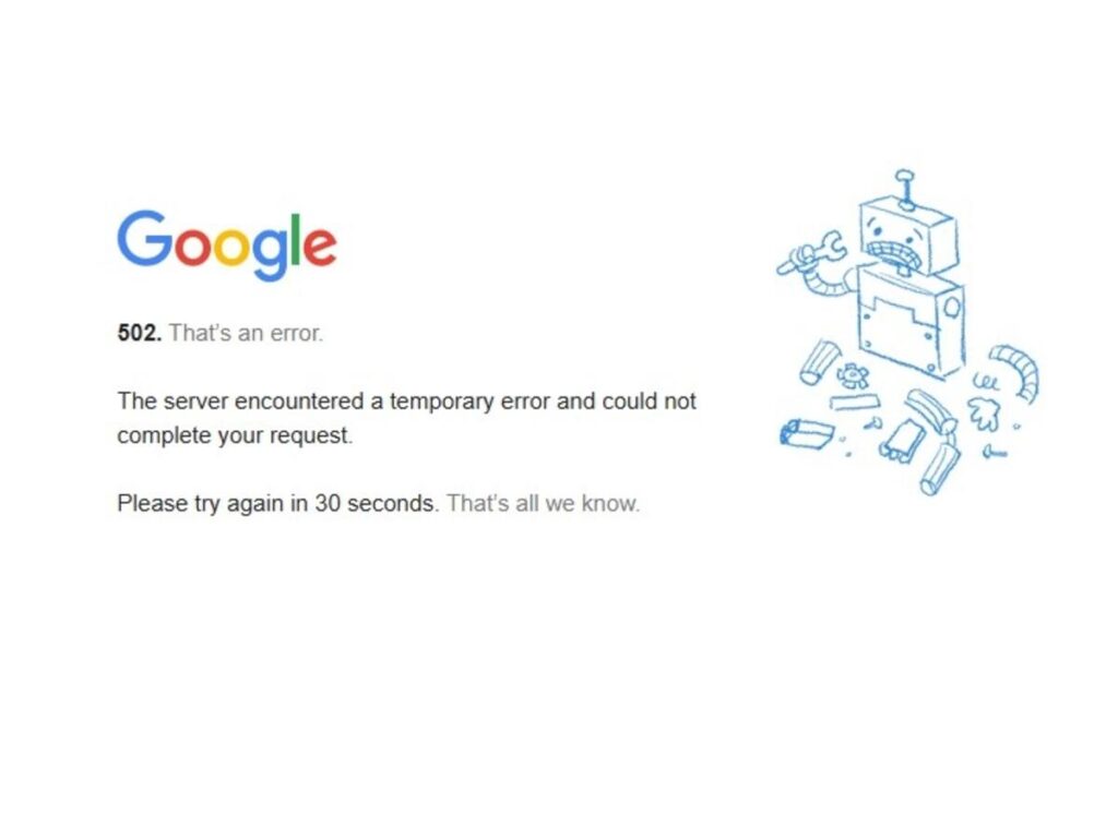 Pantallas con error 502 de Google en múltiples dispositivos durante la caída global de enero 2026