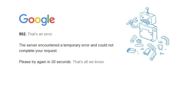 Pantallas con error 502 de Google en múltiples dispositivos durante la caída global de enero 2026