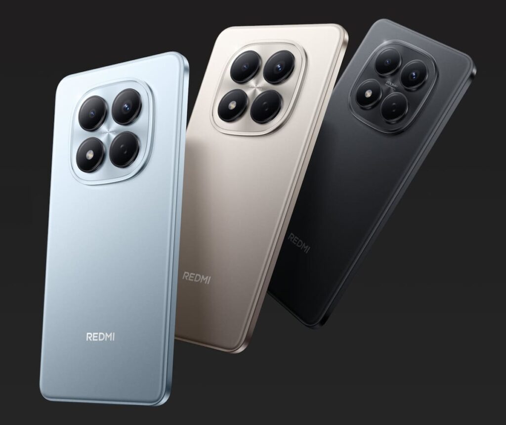 Redmi Note 15 Pro+ mostrando su diseño resistente con batería de 6500 mAh y certificación IP68 en fondo técnico azul