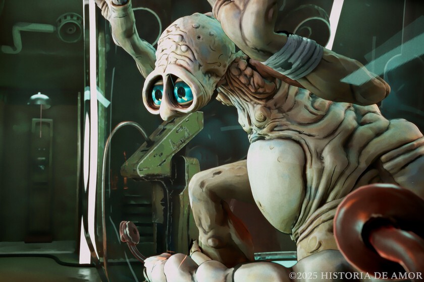 Ilustración futurista del corto inspirado en el estilo de Azpiri y la ciencia ficción de Buiza, mezclando acuarela y animación 3D
