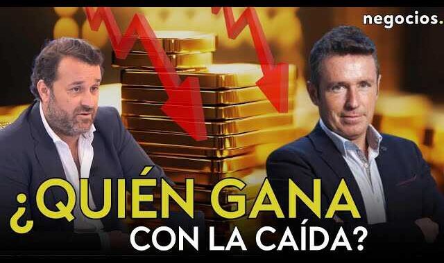 Gráfico comparativo del desplome del oro en 2013 y 2024 con marcas de fondos de cobertura como Paulson & Co