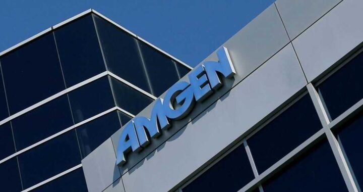 Gráfico bursátil de Amgen con alza del 8% y foco en el fármaco experimental MariTide contra obesidad