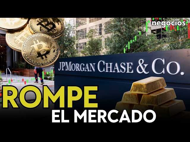Gráfico comparativo de Bitcoin y oro con logo de JP Morgan destacando la preferencia por el 'oro digital'
