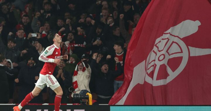 Kai Havertz celebra su gol en el minuto 96 que clasificó al Arsenal a la final de la Carabao Cup 2024