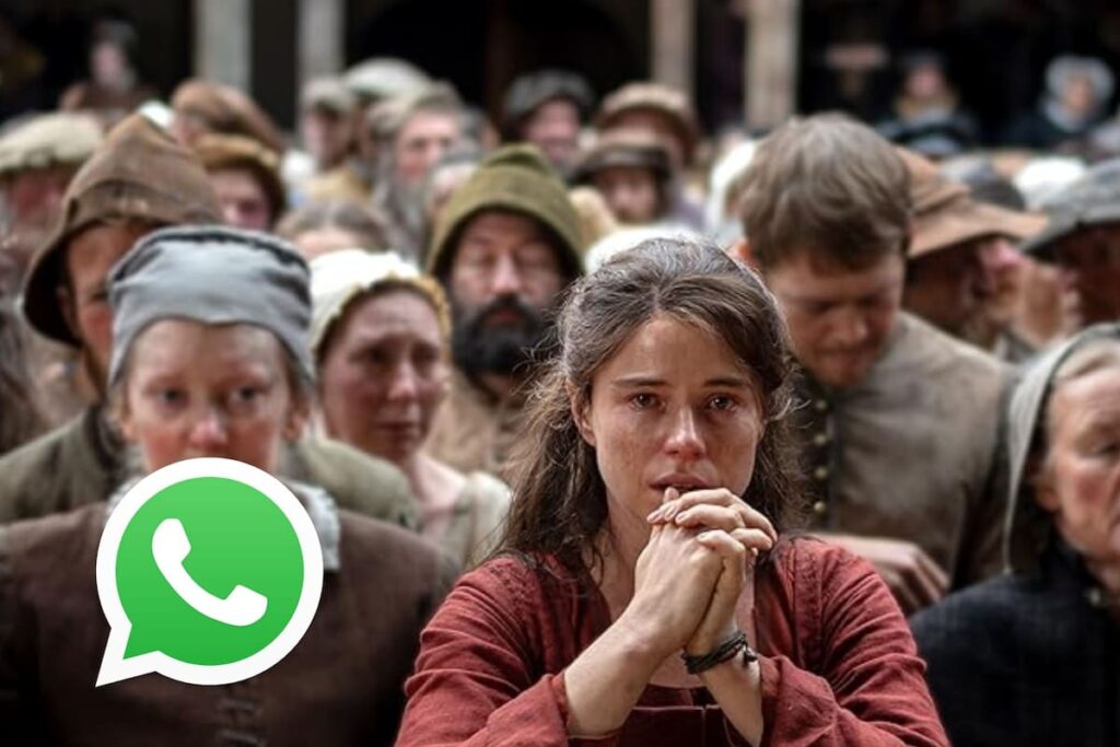 Captura de pantalla de WhatsApp con el ícono personalizado de Hamnet Shakespeare en fondo oscuro, estilo novela de Maggie O'Farrell