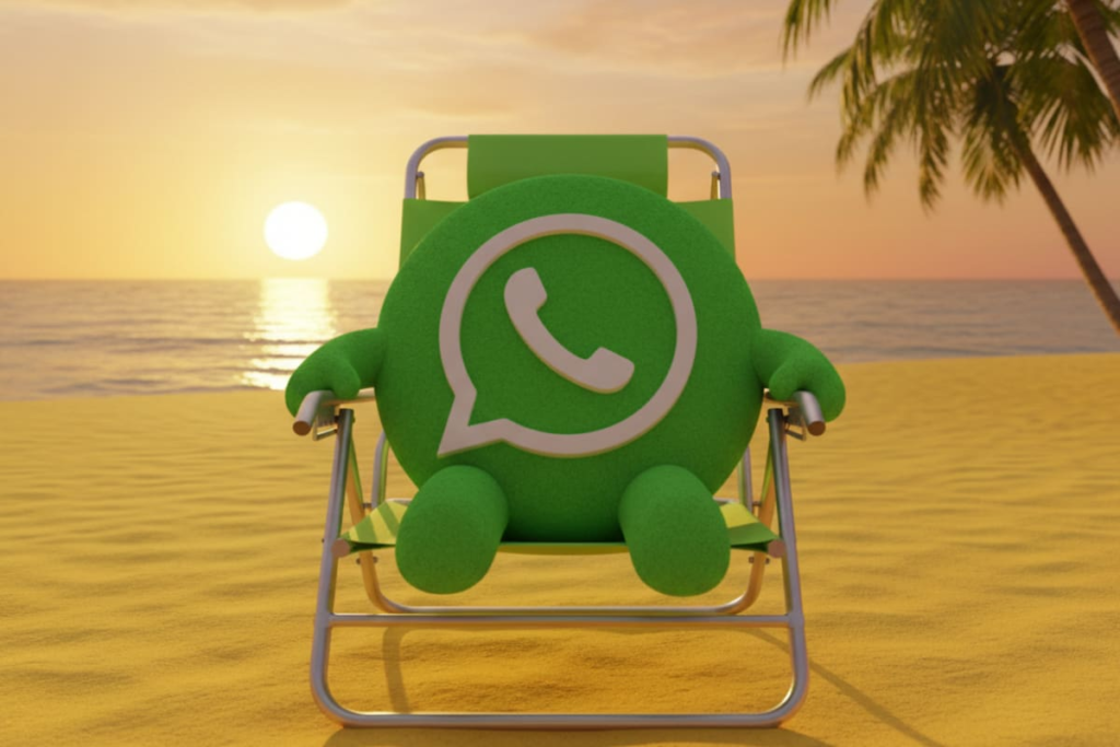 Ícono personalizado de WhatsApp con reposera verde en PNG transparente sobre fondo de móvil