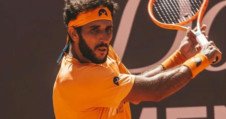 Hernán Casanova en cancha de tenis con expresión de concentración, ejemplo de jugadores vulnerables a apuestas