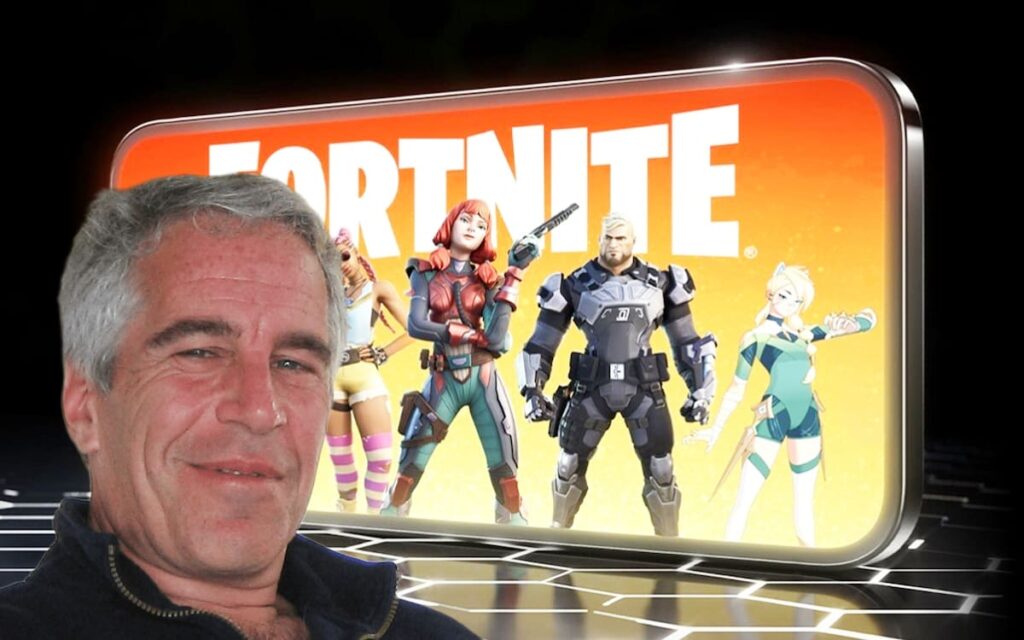 Captura de pantalla del perfil 'LittleStJeff1' en Fortnite con referencia a la isla de Epstein en el fondo