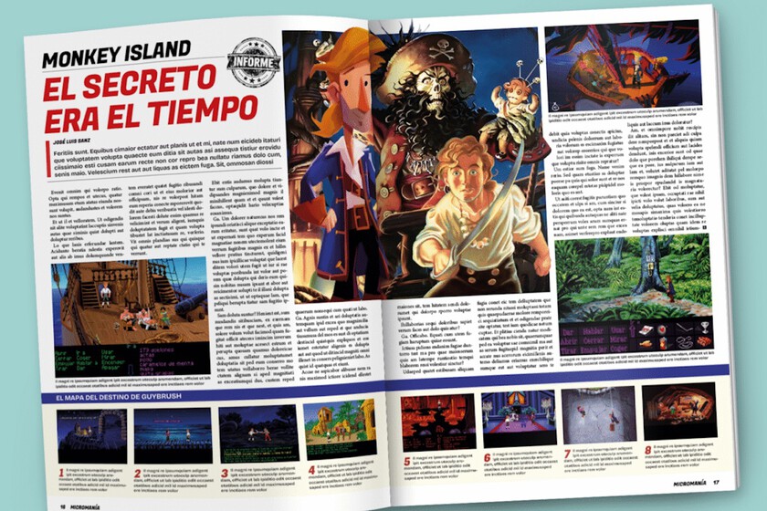 Portada de la revista retro en formato sábana con diseño años 90 y póster de Monkey Island desplegado
