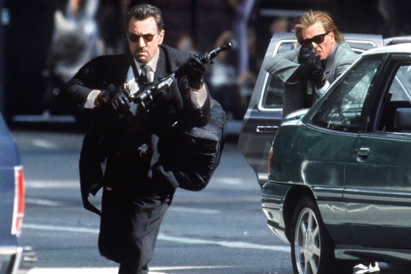 Cartel promocional de Heat 2 con DiCaprio y Bale en tono oscuro, evocando el estilo clásico de Michael Mann y el legado de Heat 1995