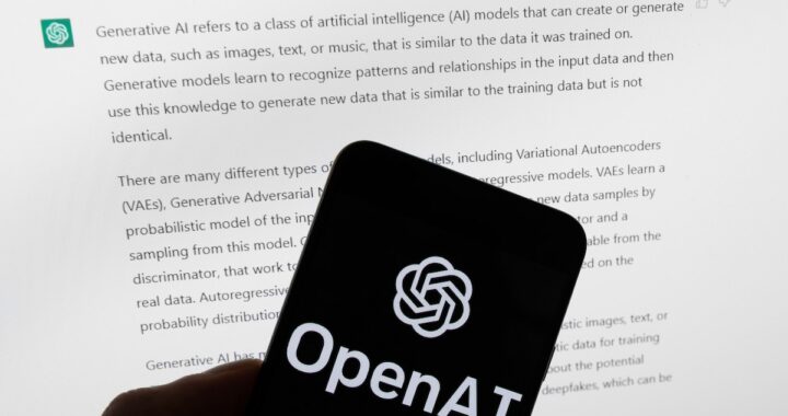 Interfaz futurista mostrando a GPT-5.4 ejecutando tareas en un PC sin intervención humana, con gráficos de autonomía y alertas de seguridad