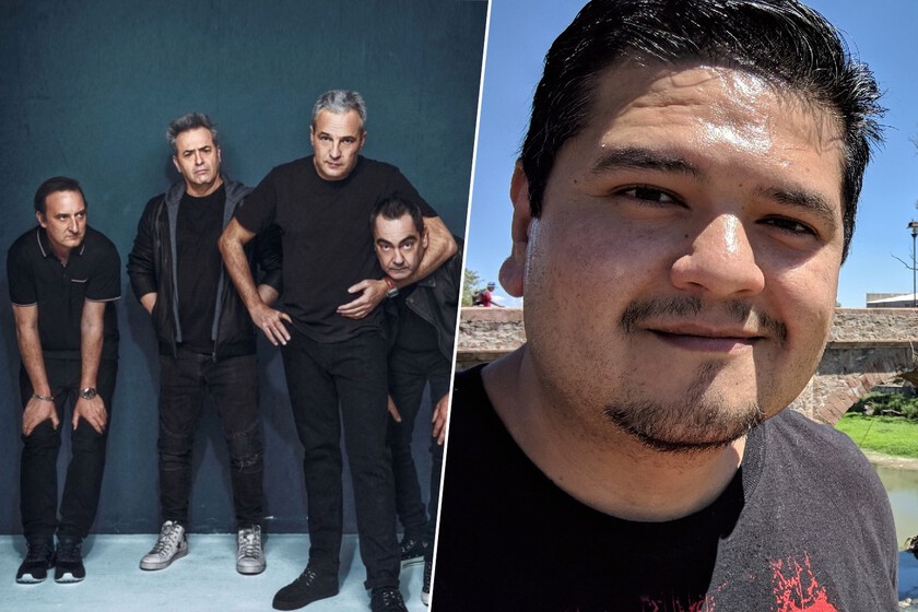 Adolescente frente a computadora antigua con poster de Hombres G y pantalla mostrando 'Club Seguimos locos… ¿y qué?'