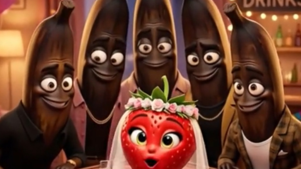 Piña y limón con rostros dramáticos discutiendo en estilo cartoon 3D, creados con IA para videos virales de 'Frutas Infieles'