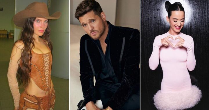 Belinda, Michael Bublé y Katy Perry en ensayo para la apertura del Mundial 2026 con fondo de estadio multicolor