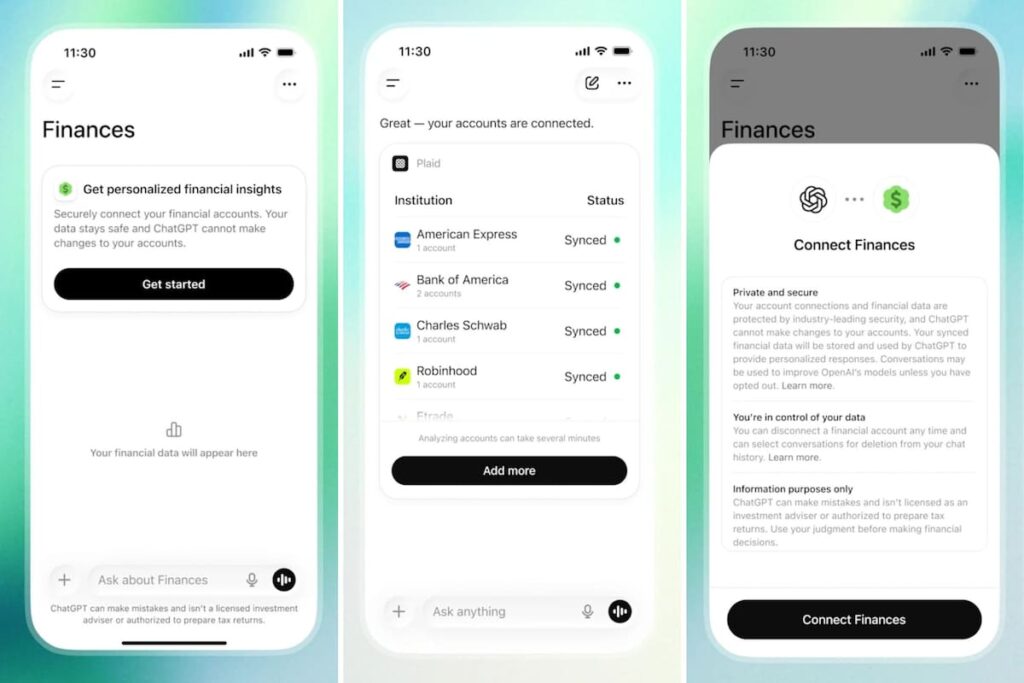 Interfaz de ChatGPT mostrando un análisis financiero con gráficos de ahorro mensual y alertas de gastos ocultos