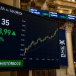 Gráfico del IBEX 35 superando los 19.000 puntos con subida del 1,17% en sesión histórica