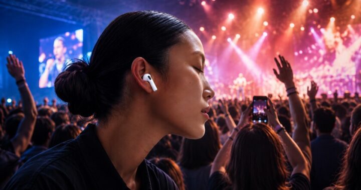 Persona usando AirPods Pro 2 en un concierto para proteger su audición con reducción de hasta 29 dB