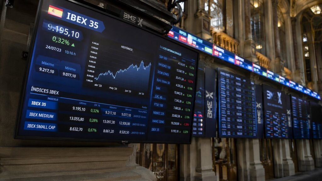 Gráfico del Ibex 35 cotizando cerca de los 20.000 puntos con corrección técnica en la sesión del 6 de julio de 2026