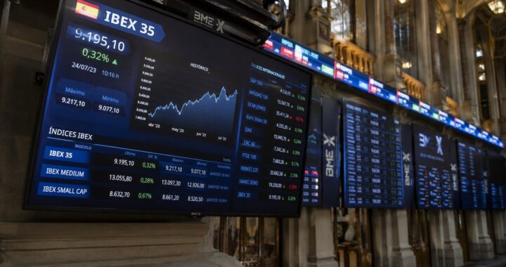 Gráfico del Ibex 35 cotizando cerca de los 20.000 puntos con corrección técnica en la sesión del 6 de julio de 2026