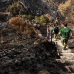 Unos 20 efectivos y dos autobombas trabajan en la noche de este jueves en el remate del incendio de Almería